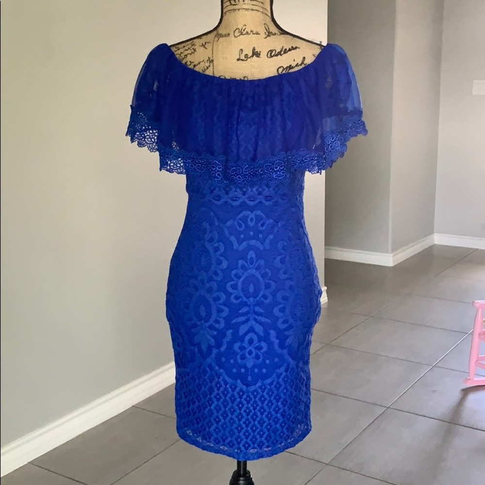 Sexy Blue Lace Mini Dress Small
